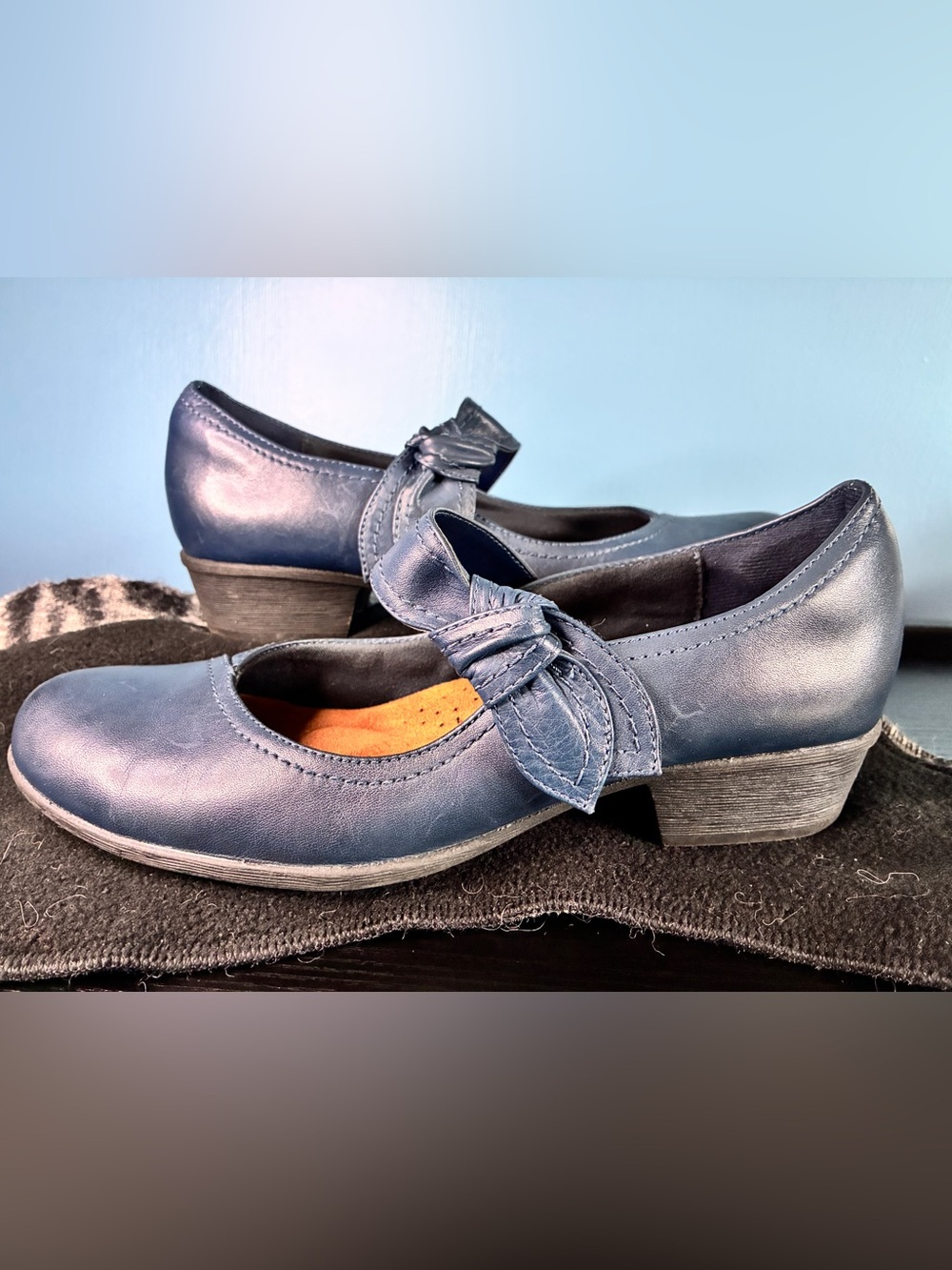 Rockport Blue Mary Jane Cushioned Leather Flats